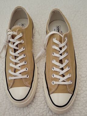 Converse Low Top Sneakers in Gold Canvas with White Accents Mens 9 Womens 11